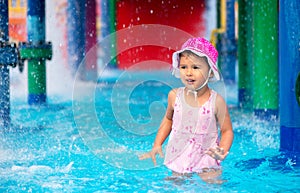 Little girl afraid of water in aqua park