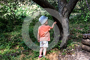 Little girl alone in nature. Shot from the back without a face