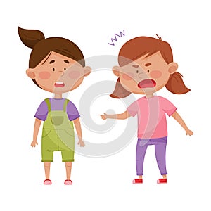 Little Girl with Angry Face Standing and Shouting at Her Agemate Vector Illustration photo