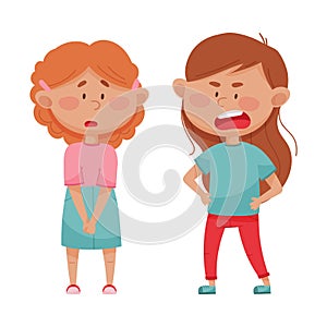 Little Girl with Angry Face Standing and Shouting at Her Agemate Vector Illustration photo