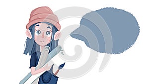 Little girl art student child with rolls in hand . Flat style illustration