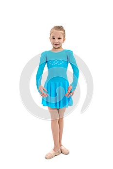 Little girl as ballet dancer, studio shot on white background