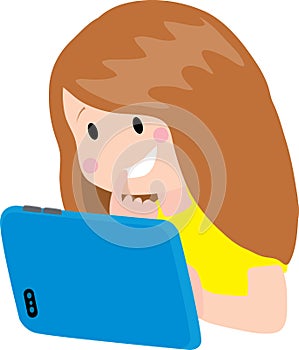 Little girl attends online classes via tablet photo