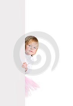 Little girl in ballerinas tutu look outs