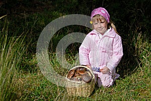 Little girl with basket of mushrooms