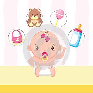 little girl bear bottle rattle bib baby shower card