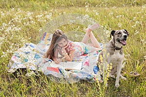 Little girl and big dog