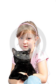 Little girl with black cat