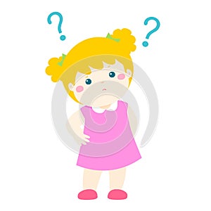 Little girl blonde hair wondering cartoon character