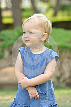 Little girl in blue dress