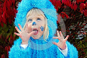 Little Girl with Blue Furry Costume