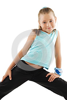 Little girl in blue sportswear