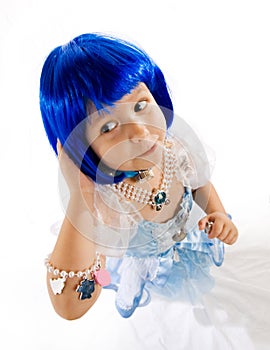 Little girl with blue wig