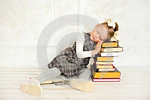 A little the girl with books