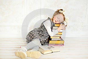 A little the girl with books