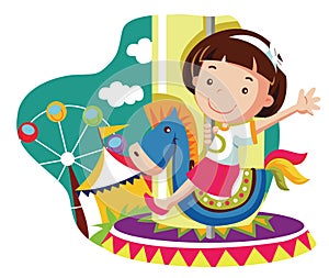 Little girl on carousel horse