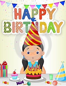 Little girl cartoon blowing birthday candle