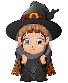 Little girl cartoon wearing witch costume