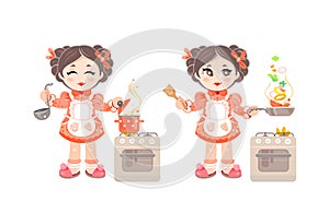 Little Girl Chef Cooking Delicious Food