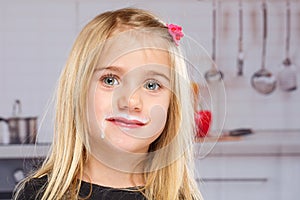 Little girl child milk moustache kid healthy eating