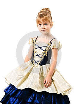 Little girl in Cinderella dress isolated on white