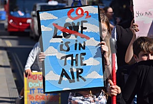 Youth Climate Change strike #FridaysforFuture. A little girl in a climate change protest on Friday 20 September 2019