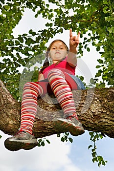 Little girl climbed on tree