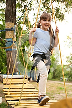 Little girl climbing in adventure park