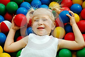 The little girl on color balls