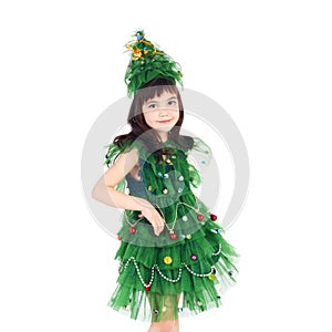 Little girl in a costume of Newyear tree