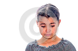 Little girl crying with tears rolling down her cheeks isolated o