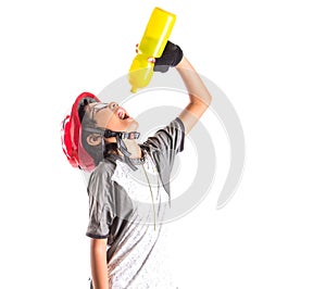 Little Girl With Cycling Attire Drinking II