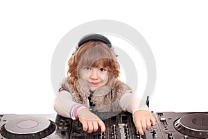 Little girl dj with turntables