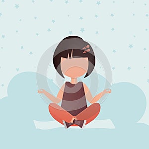 Little girl is doing yoga. Cute yoga, mindfulness and relaxation. Vector.