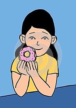 Little girl with donut