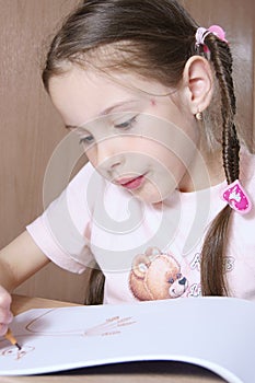 Little Girl is Drawing a Picture