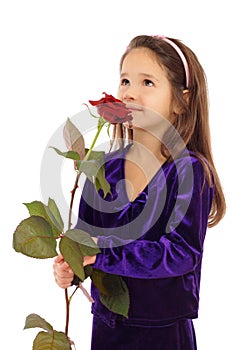 Little girl dreaming with a rose