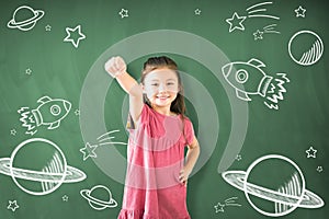 Little girl Dreaming to explore space concepts
