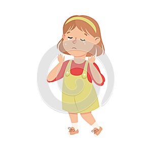 Little Girl in Dress Standing and Crying Feeling Sad Vector Illustration