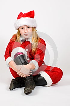 Little girl dressed as santa