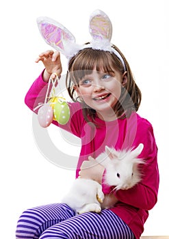 Little girl with easter rabbit mask
