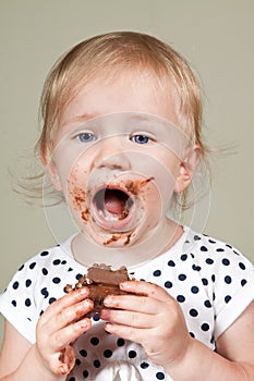 Little girl eating the chocolate