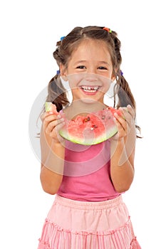 Little girl eating watermelon