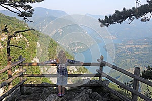 Little girl enjoy in nature viewpoint Banjska stena Tara