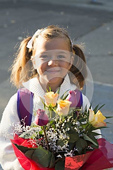 Little girl in the first day of school