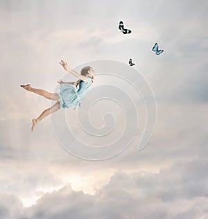 Little Girl Flying at Twilight