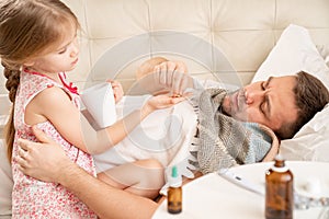 Little girl gives cure of sick dad. family care.