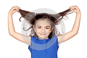 Little girl grabbing her hair