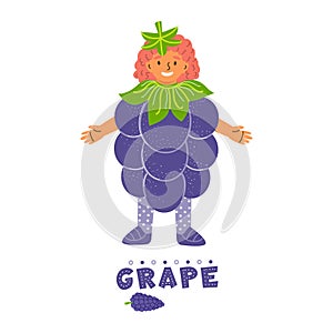 Little girl in grape fruit costume