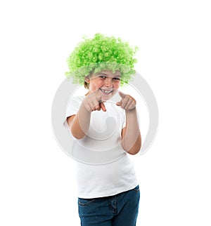 little girl in green wig